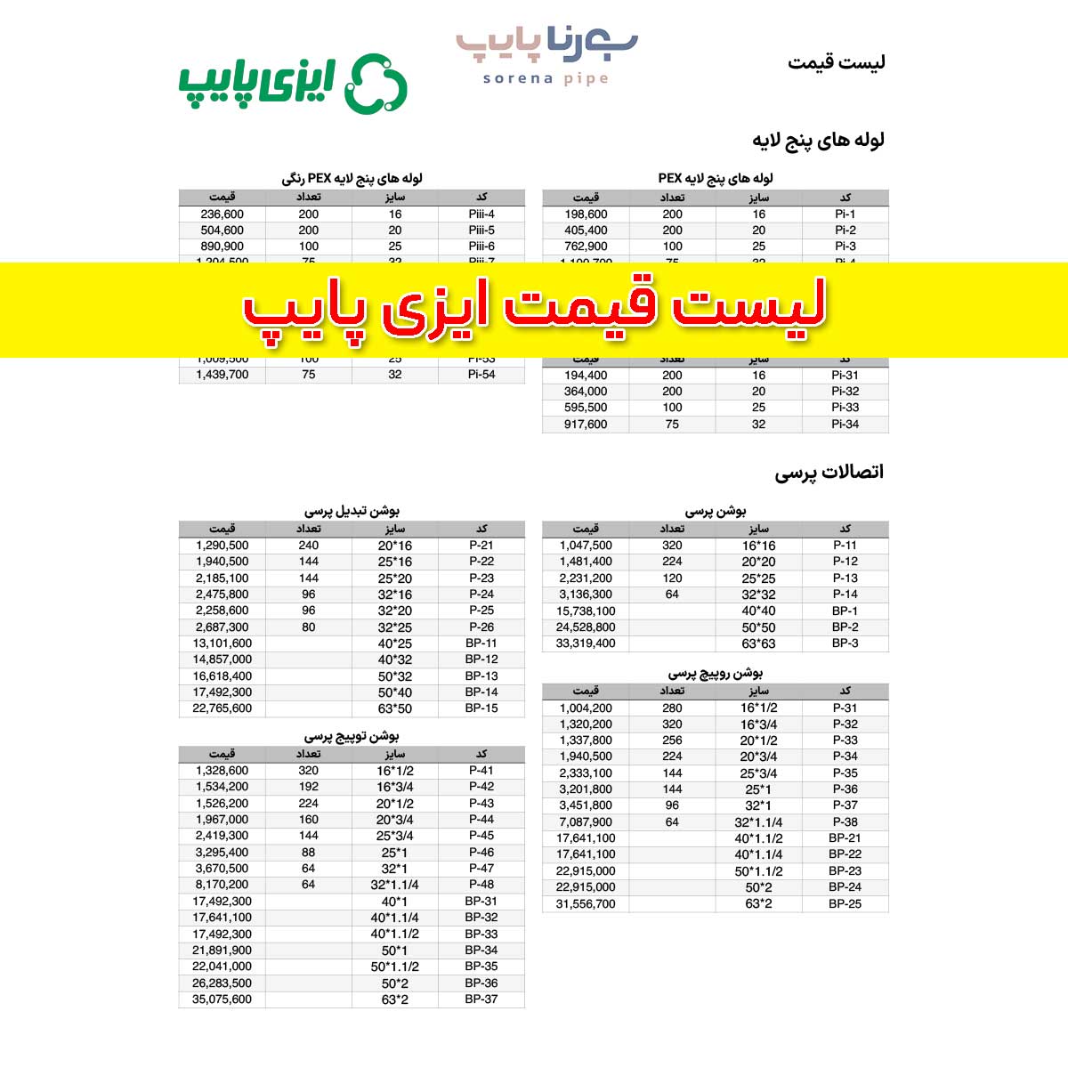 لیست قیمت ایزی پایپ