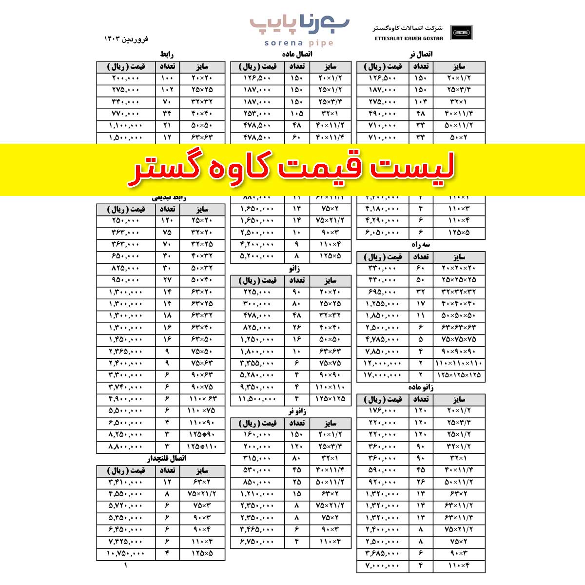 لیست قیمت کاوه گستر