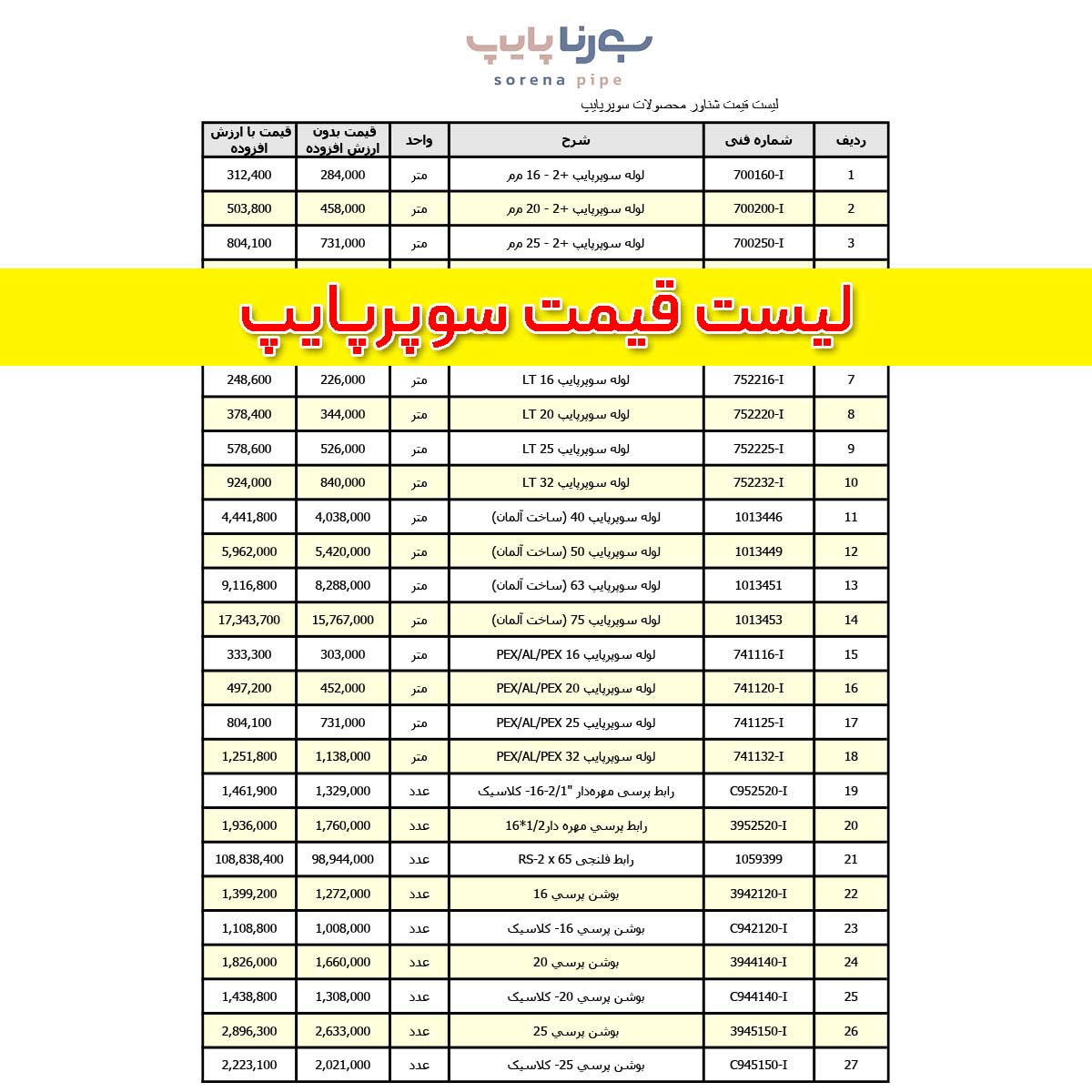 لیست قیمت سوپرپایپ