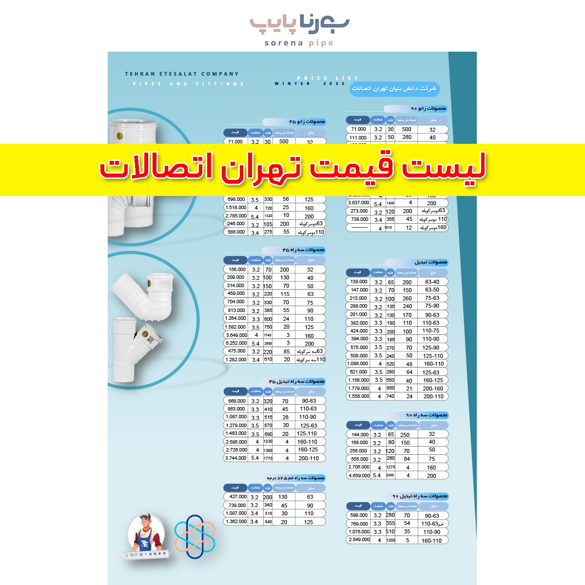 لیست قیمت تهران اتصالات