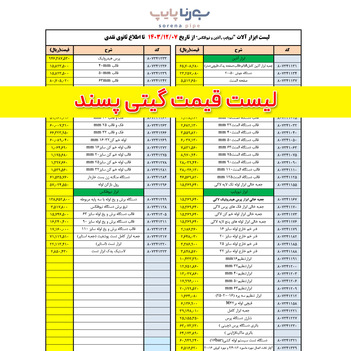 لیست قیمت گیتی پسند